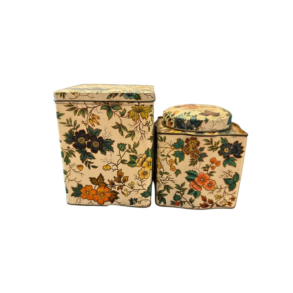 Daher Floral Tin Canister Set Unisex OS Cream Vintage Made in England Boho